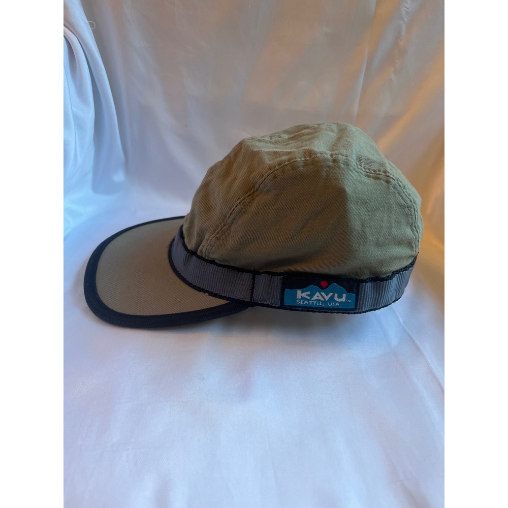 Kavu Strapcap Olive Green Tan Cotton Canvas Made in USA Outdoor Hat Medium